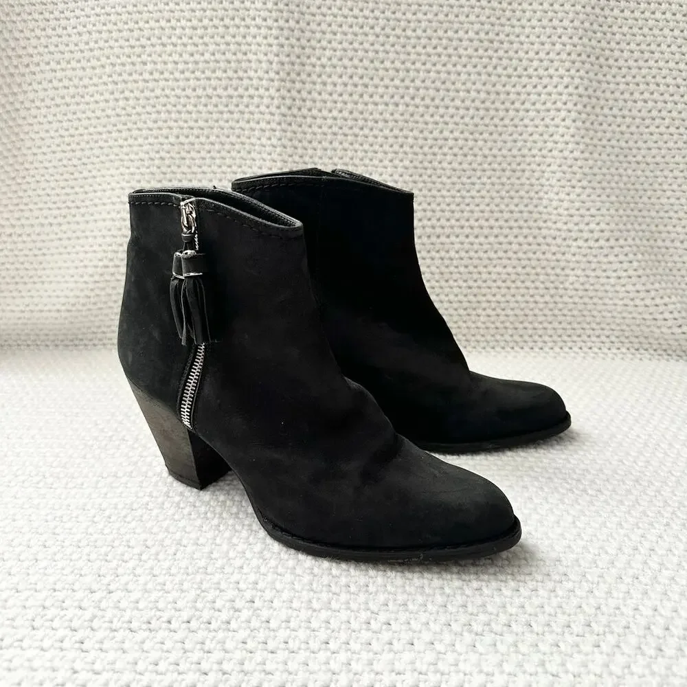 Stuart Weitzman Black Nubuck Prancing Heeled Western Zip Ankle Boots 8.5
